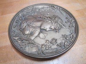 BRADLEY HUBBARD Lovely Maiden Butterfly Antique High Relief Plaque Charger B&H