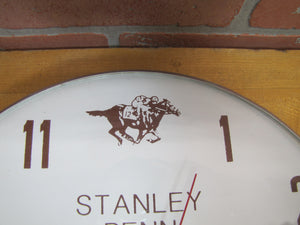 STANLEY PENN HAY & GRAIN Vintage Advertising Clock Bowed Glass RIDER RACE HORSE