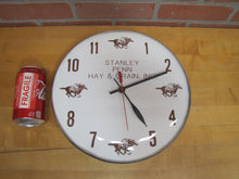 Load image into Gallery viewer, STANLEY PENN HAY &amp; GRAIN Vintage Advertising Clock Bowed Glass RIDER RACE HORSE
