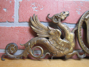 WINGED SERPENTS GRIFFIN MONSTERS BEASTS Antique Ornate Brass Decorative Arts Hardware Element