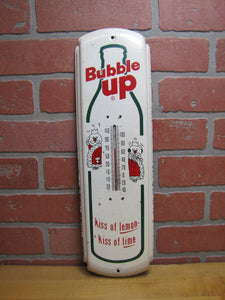 BUBBLE UP Orig Old Advertising Thermometer Sign Made in USA kiss of lemon lime