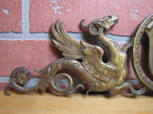 WINGED SERPENTS GRIFFIN MONSTERS BEASTS Antique Ornate Brass Decorative Arts Hardware Element