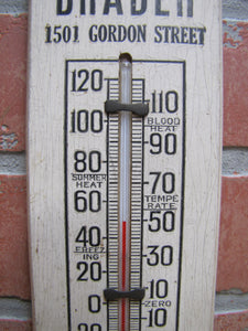 JEDDO HIGHLAND COAL Orig Old Wooden Advertising Thermometer Sign FLAMES Robert E Brader 1501 Gordon Street