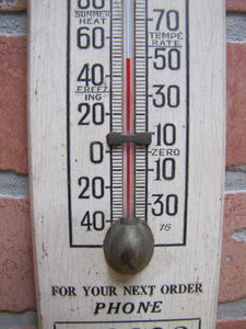 JEDDO HIGHLAND COAL Orig Old Wooden Advertising Thermometer Sign FLAMES Robert E Brader 1501 Gordon Street