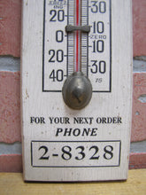 Load image into Gallery viewer, JEDDO HIGHLAND COAL Orig Old Wooden Advertising Thermometer Sign FLAMES Robert E Brader 1501 Gordon Street
