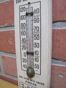 JEDDO HIGHLAND COAL Orig Old Wooden Advertising Thermometer Sign FLAMES Robert E Brader 1501 Gordon Street