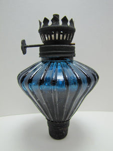 Deep Blue Glass Peg Oil Lamp Part Insert Decorative Art Light Fixture Hardware