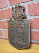Load image into Gallery viewer, SENATOR&#39;S STAFF STATE OF NEW YORK Old Bronze Plaque Marker Sign Ad EXCELSIOR
