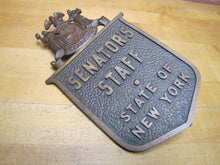 Load image into Gallery viewer, SENATOR&#39;S STAFF STATE OF NEW YORK Old Bronze Plaque Marker Sign Ad EXCELSIOR
