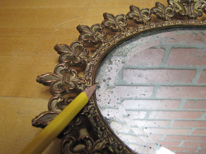 Antique Griffin Dragon Beast Fleur De List Bevel Edge Easel Back Mirror 7361