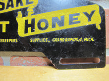 Load image into Gallery viewer, FOR GOODNESS SAKE EAT HONEY Old License Plate Topper Ad Sign WOODMAN Co BEEKEEPERS SUPPLIES GRAND RAPIDS MICH
