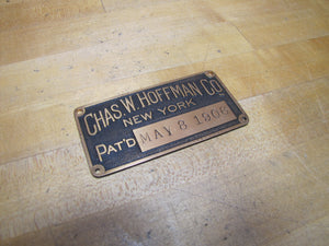 CHAS W HOFFMAN Co NEW YORK PAT'D 1906 Antique Brass Elevator Name Plate Sign Tag Advertising Architectural Hardware