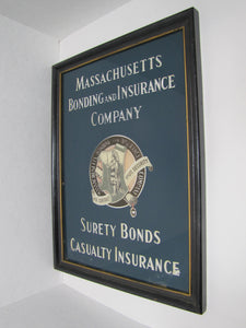 MASSACHUSETTS BONDING & INSURANCE Co Old Reverse Glass Advertising Sign Native American Indian  Chaspec Greenwich Conn