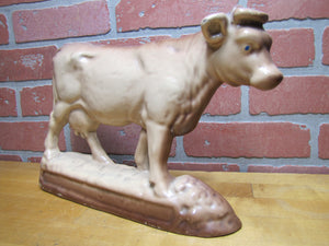 Old Cast Iron Enamel Cow Cattle Farm Butcher Shop Advertising Doorstop Artwork Exquisite Statue