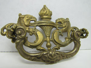 Antique Dragon Serpent Beast Torch Flames Brass Pull Handle Hardware Element