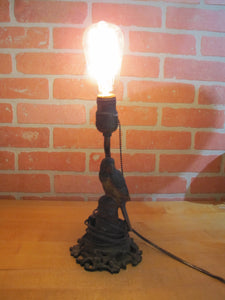 PARROT ON STUMP Antique Cast Iron Decorative Art Lamp htf unique old bird light