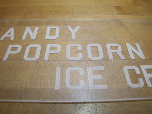 CANDY POPCORN ICE CREAM Old Theatre Concession Stand Boardwalk Carnival Advertising Sign