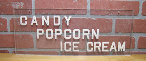 CANDY POPCORN ICE CREAM Old Theatre Concession Stand Boardwalk Carnival Advertising Sign