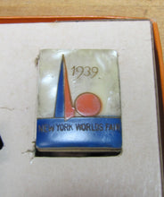Load image into Gallery viewer, 1939 NYWF MOTHER OF PEARL BUCKLE &amp; BELT Set NEW YORK WORLD&#39;S FAIR Souvenir Rare Hard to Find
