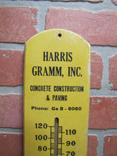 Load image into Gallery viewer, HARRIS GRAMM CONCRETE CONSTRUCTION &amp; PAVING PHILA PA Old Wooden Advertising Thermometer Sign
