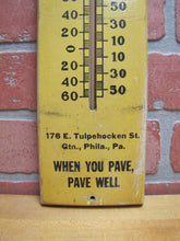 Load image into Gallery viewer, HARRIS GRAMM CONCRETE CONSTRUCTION &amp; PAVING PHILA PA Old Wooden Advertising Thermometer Sign
