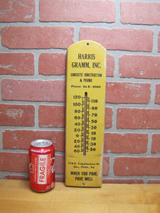 HARRIS GRAMM CONCRETE CONSTRUCTION & PAVING PHILA PA Old Wooden Advertising Thermometer Sign