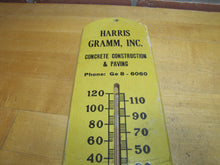 Load image into Gallery viewer, HARRIS GRAMM CONCRETE CONSTRUCTION &amp; PAVING PHILA PA Old Wooden Advertising Thermometer Sign
