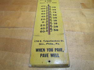 HARRIS GRAMM CONCRETE CONSTRUCTION & PAVING PHILA PA Old Wooden Advertising Thermometer Sign