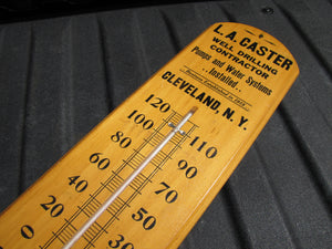 L A CASTER WELL DRILLING PUMPS WATER SYS CLEVELAND NY Old Wooden Advertising Thermometer