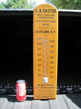 Load image into Gallery viewer, L A CASTER WELL DRILLING PUMPS WATER SYS CLEVELAND NY Old Wooden Advertising Thermometer
