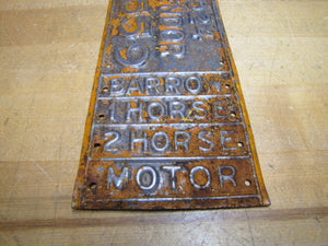 1924 VENDOR 1559 BARROW 1 2 HORSE MOTOR LICENSE PLATE SIGN ADVERTISING