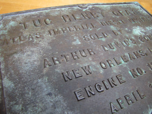 TUG HENRY GRAY ATLAS IMPERIAL DIESEL ENGINES SOLD BY ARTHUR DUVIC'S SONS NEW ORLEANS LA ENGINE NO 11005 1935 Old Bronze Builders Dealers Boat Plaque Sign Plate