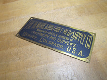 Load image into Gallery viewer, HENDRIE &amp; BOLTHOFF MFG &amp; SUPPLY CO DENVER COLORADO USA Old Brass Nameplate Sign
