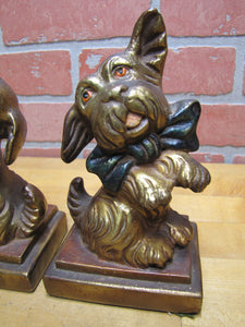 ARMOR BRONZE Co Taunton Mass 1920s Decorative Arts Scottish Terrier Puppy Bowtie Begging Pair Bronze Clad Figural Bookends
