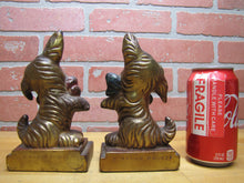 Load image into Gallery viewer, ARMOR BRONZE Co Taunton Mass 1920s Decorative Arts Scottish Terrier Puppy Bowtie Begging Pair Bronze Clad Figural Bookends
