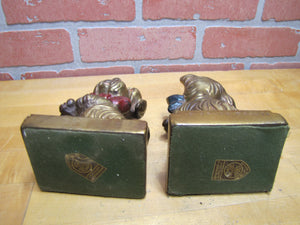 ARMOR BRONZE Co Taunton Mass 1920s Decorative Arts Scottish Terrier Puppy Bowtie Begging Pair Bronze Clad Figural Bookends