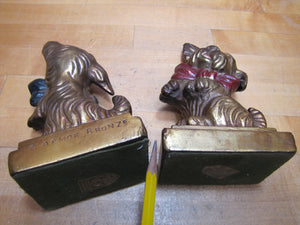 ARMOR BRONZE Co Taunton Mass 1920s Decorative Arts Scottish Terrier Puppy Bowtie Begging Pair Bronze Clad Figural Bookends