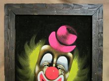 Load image into Gallery viewer, CREEPY CLOWN Art Painting on Velvet Felt Flourescent Artwork signed PEREZ
