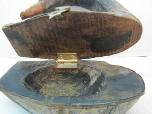 Folk Art Wood Hand Carved Decorated Swan Trinket Box Wood Copper Brass Unique