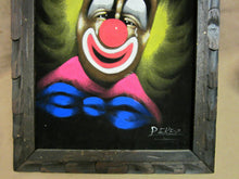 Load image into Gallery viewer, CREEPY CLOWN Art Painting on Velvet Felt Flourescent Artwork signed PEREZ
