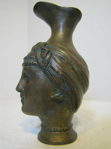Antique 19c Grand Tour Copy Bronze Head Face Wine Pitcher Urn Jug Brass Bronze Patina
