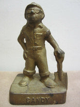 Load image into Gallery viewer, Antique MIDWEST Foundry Advertising Cast Iron Doorstop Sandy fdy worker book end
